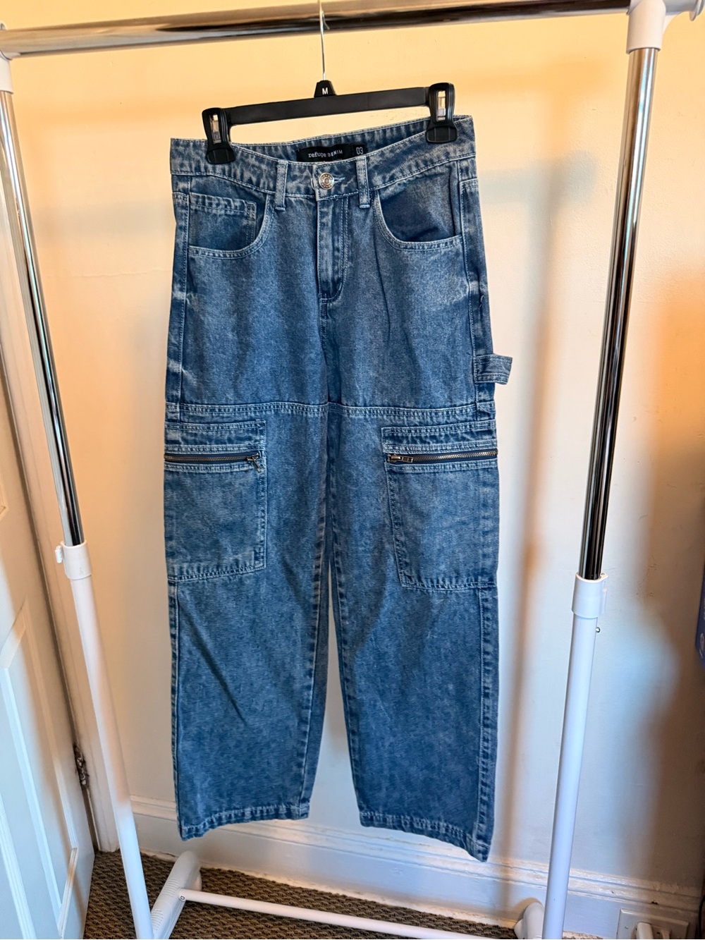refuge Blue Wide Leg High-Rise Carpenter Jeans